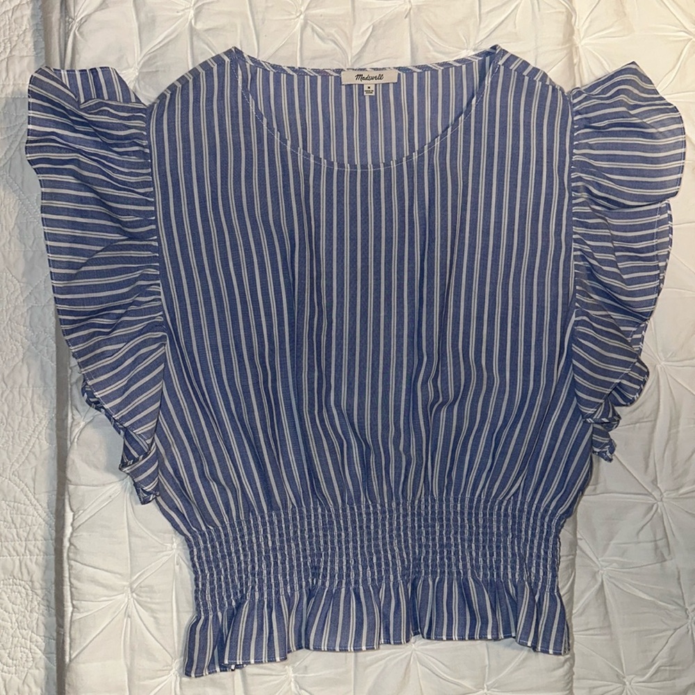 Madewell Flutter-Sleeve Smocked Top in Stripe - Picture 5 of 5